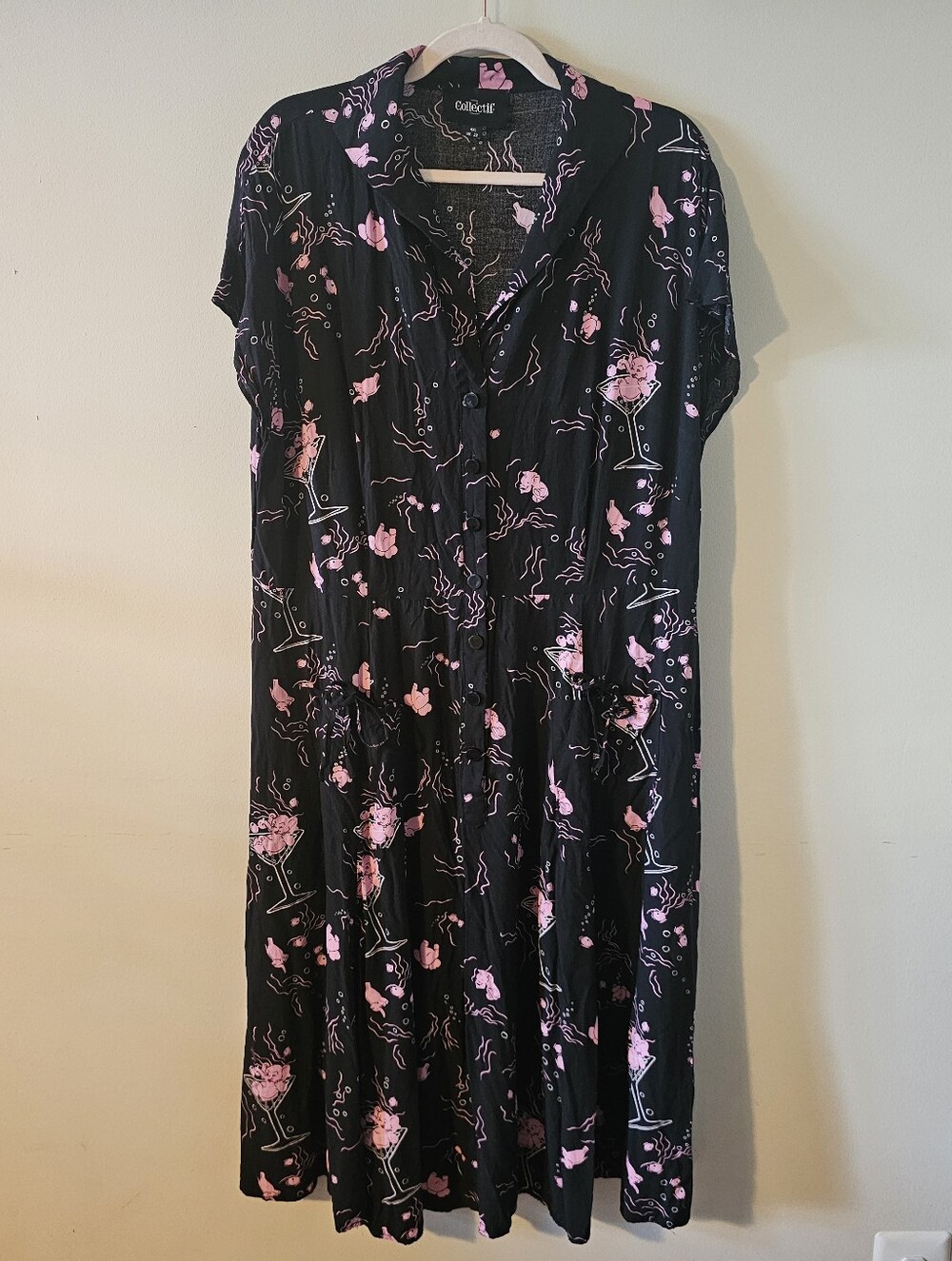 Collectif Liza Tipsy Pink Elephant Martini Glass Print Reproduction 40s Dress 18